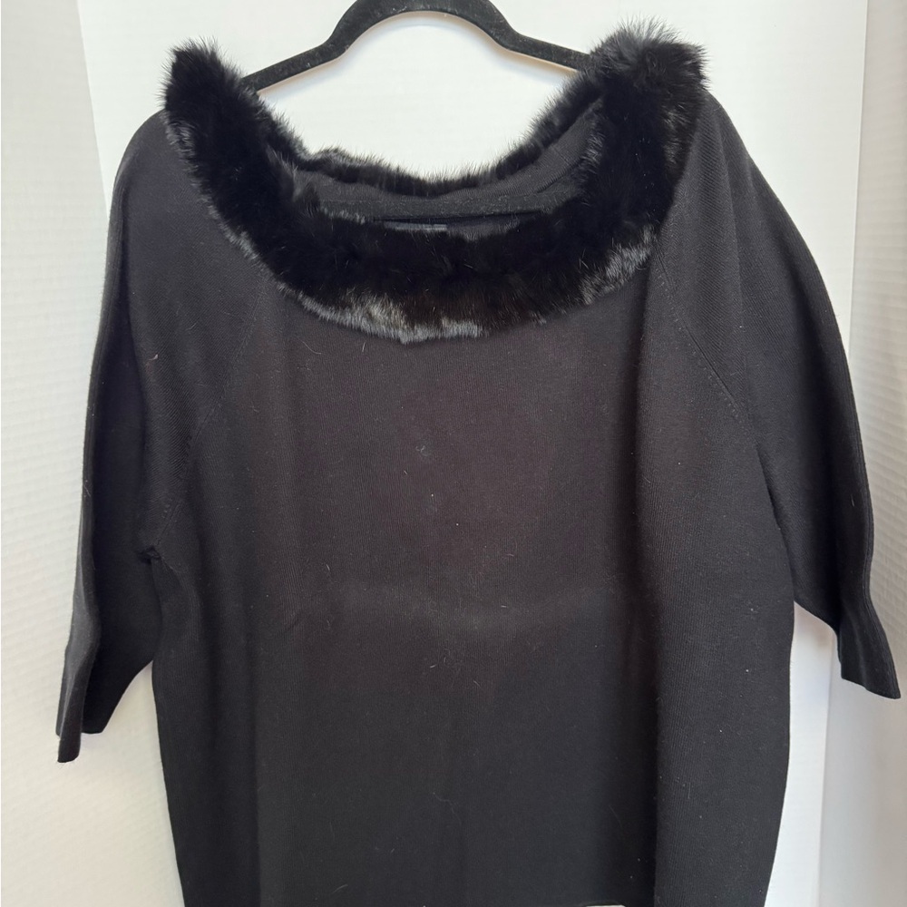 Elegant Black Sweater with Faux Fur Trim
